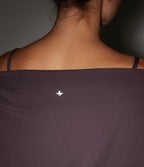 Off Shoulder Long Sleeve Yoga Sports Top with Built-in Bra and Thumbholes — Night's Purple — view 6