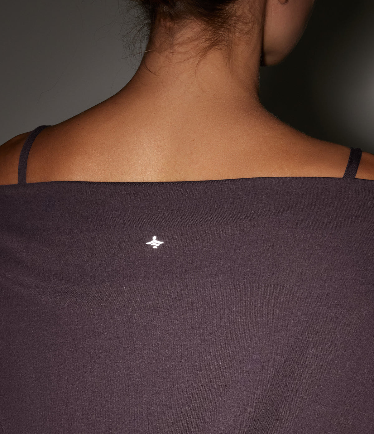 Off Shoulder Long Sleeve Yoga Sports Top with Built-in Bra and Thumbholes — Night's Purple — view 6