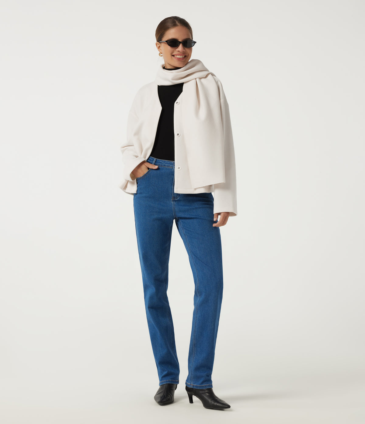 V Neck Long Sleeve Fleece Casual Coat with Pockets — Tofu — view 7