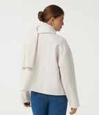 V Neck Long Sleeve Fleece Casual Coat with Pockets — Tofu — view 2