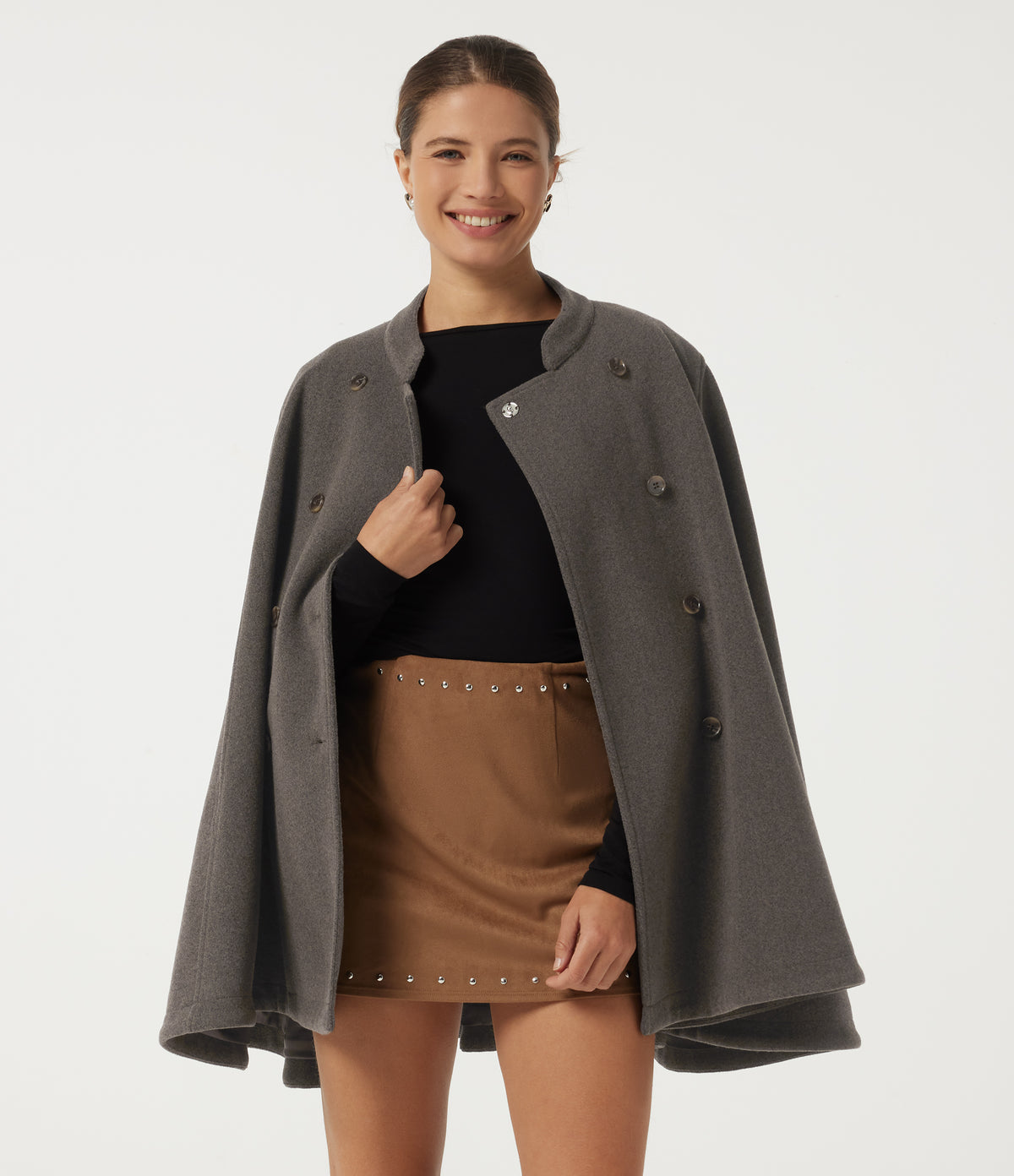 Mock Neck Long Sleeve Plaid Work Jacket — Tarmac — view 4