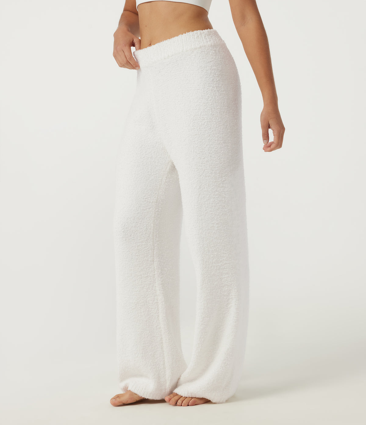 Mid Rise Wide Leg Lounge Trousers — White — view 3