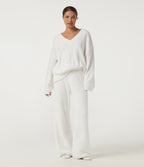 Mid Rise Wide Leg Lounge Trousers — White — view 6