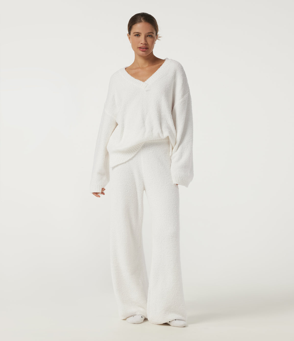 Mid Rise Wide Leg Lounge Trousers — White — view 6