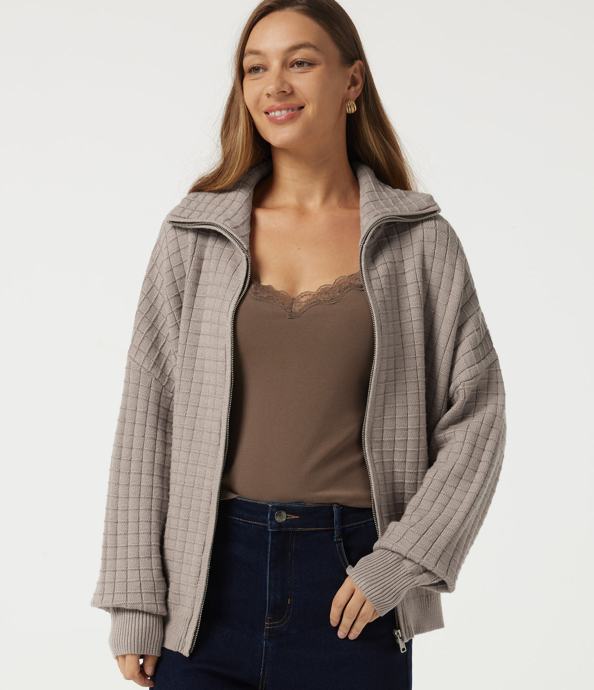 Lapel Long Sleeve Casual Cardigan — Pure Cashmere — view 1