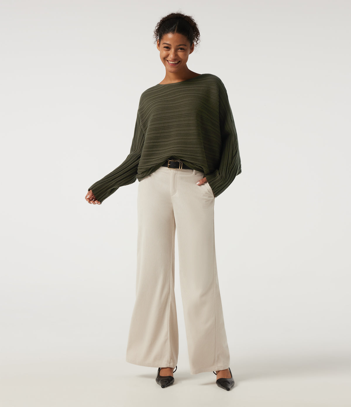 Boat Neck Batwing Long Sleeve Work Jumper — Winter Moss — view 6