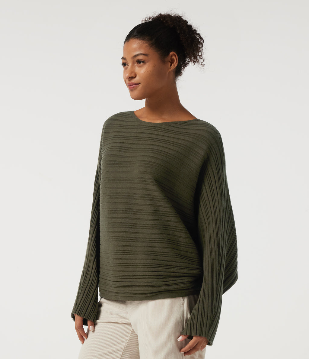 Boat Neck Batwing Long Sleeve Work Jumper — Winter Moss — view 3