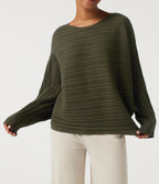 Boat Neck Batwing Long Sleeve Work Jumper — Winter Moss — view 5