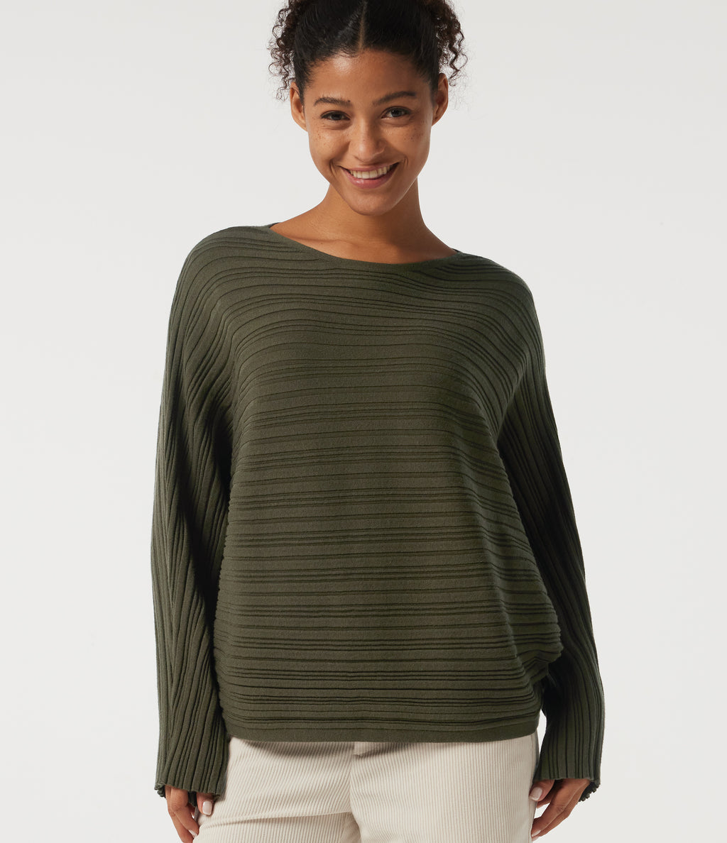 Boat Neck Batwing Long Sleeve Work Jumper — Winter Moss — view 4