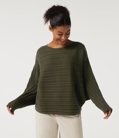 Boat Neck Batwing Long Sleeve Work Jumper — Winter Moss — view 1