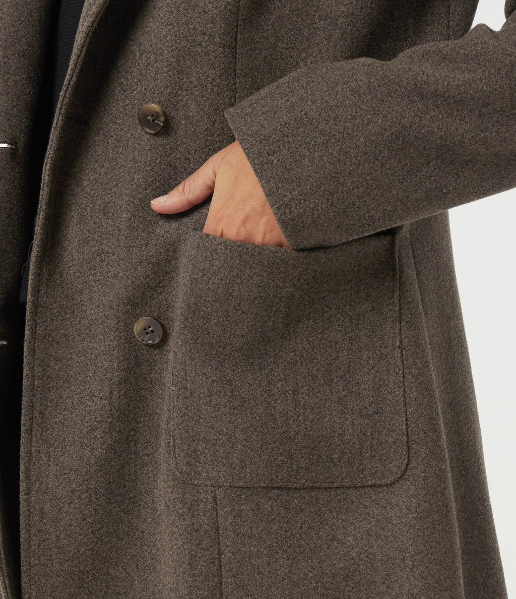 Long Sleeve Fleece Longline Work Coat with Pockets — Major Brown — view 6