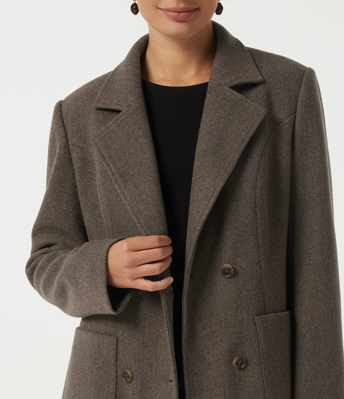 Long Sleeve Fleece Longline Work Coat with Pockets — Major Brown — view 5