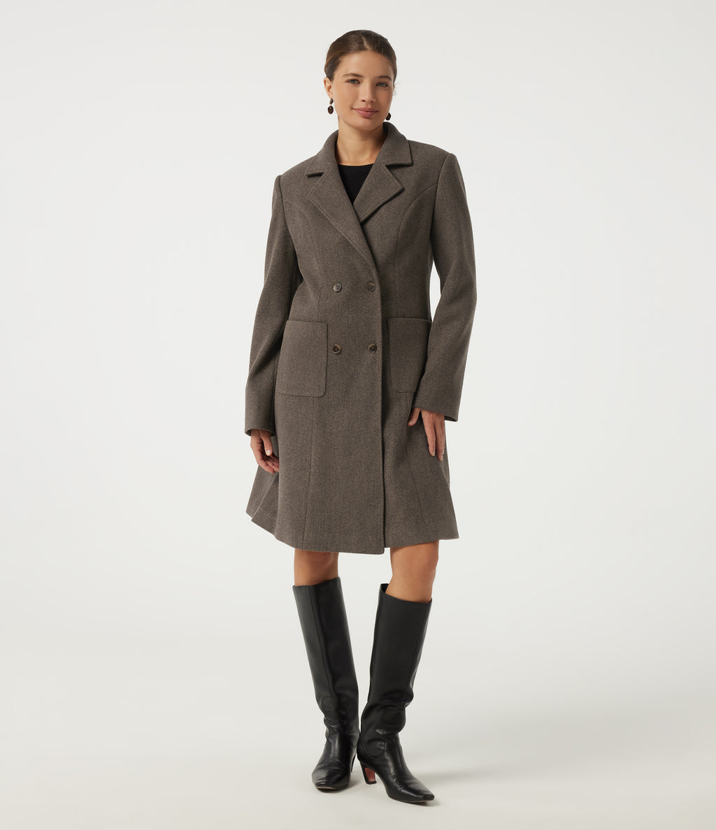 Long Sleeve Fleece Longline Work Coat with Pockets — Major Brown — view 4