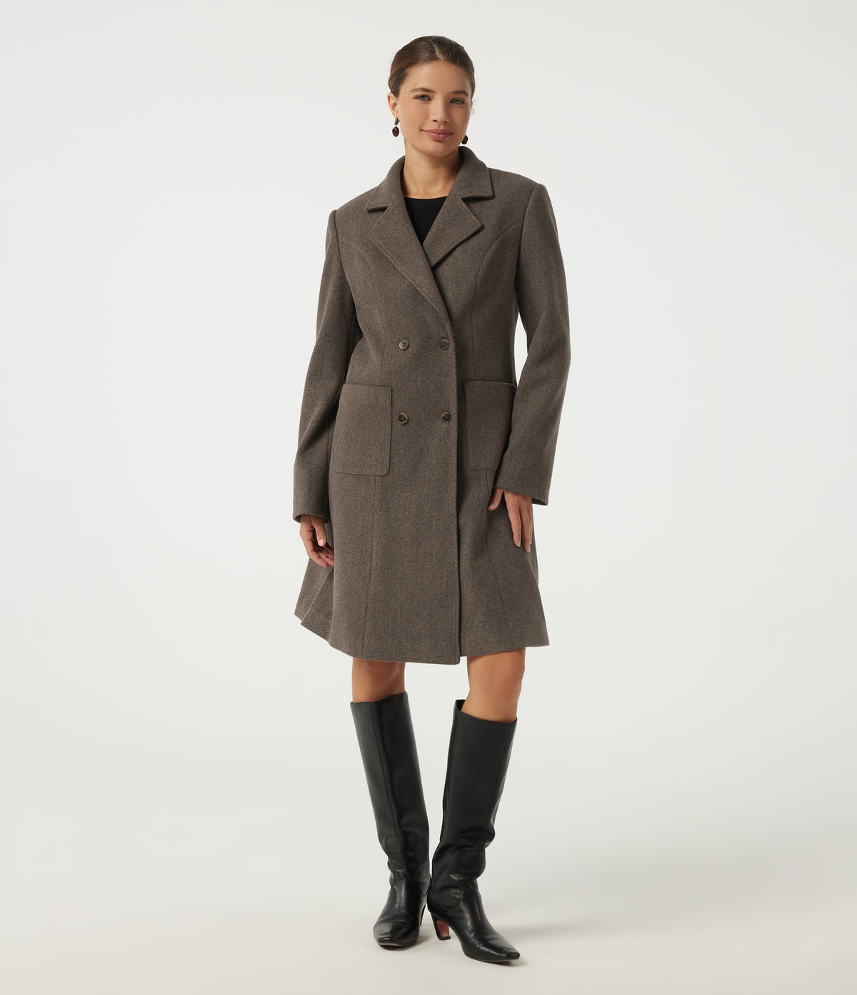 Long Sleeve Fleece Longline Work Coat with Pockets — Major Brown — view 4