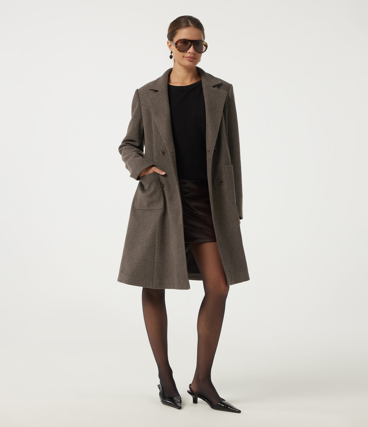 Long Sleeve Fleece Longline Work Coat with Pockets — Major Brown — view 8