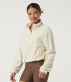 Mock Neck Long Sleeve Running Sports Top with Pockets — White Asparagus — view 3
