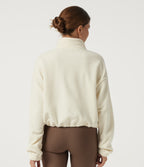 Mock Neck Long Sleeve Running Sports Top with Pockets — White Asparagus — view 2
