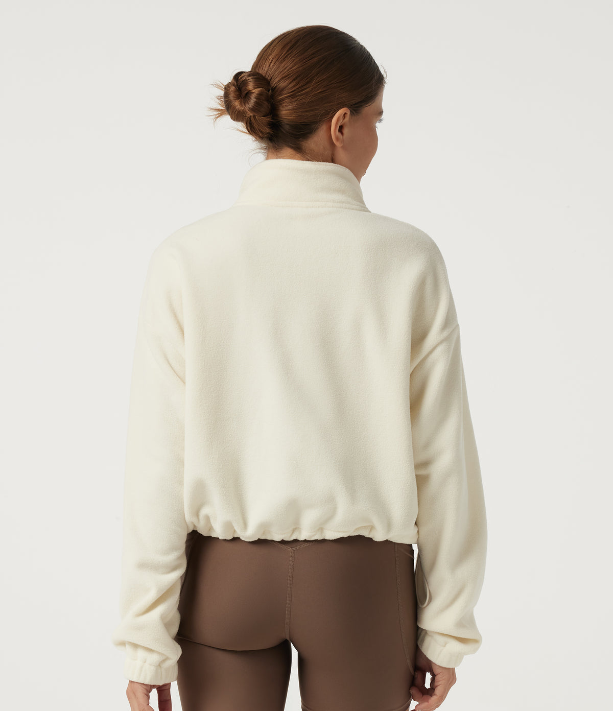 Mock Neck Long Sleeve Running Sports Top with Pockets — White Asparagus — view 2