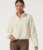 Mock Neck Long Sleeve Running Sports Top with Pockets — White Asparagus — view 1