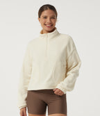 Mock Neck Long Sleeve Running Sports Top with Pockets — White Asparagus — view 4