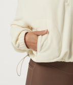 Mock Neck Long Sleeve Running Sports Top with Pockets — White Asparagus — view 6