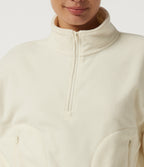 Mock Neck Long Sleeve Running Sports Top with Pockets — White Asparagus — view 5
