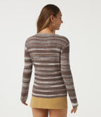 Round Neck Long Sleeve Stripe Casual Jumper — Roasted Oak Stripe — view 2