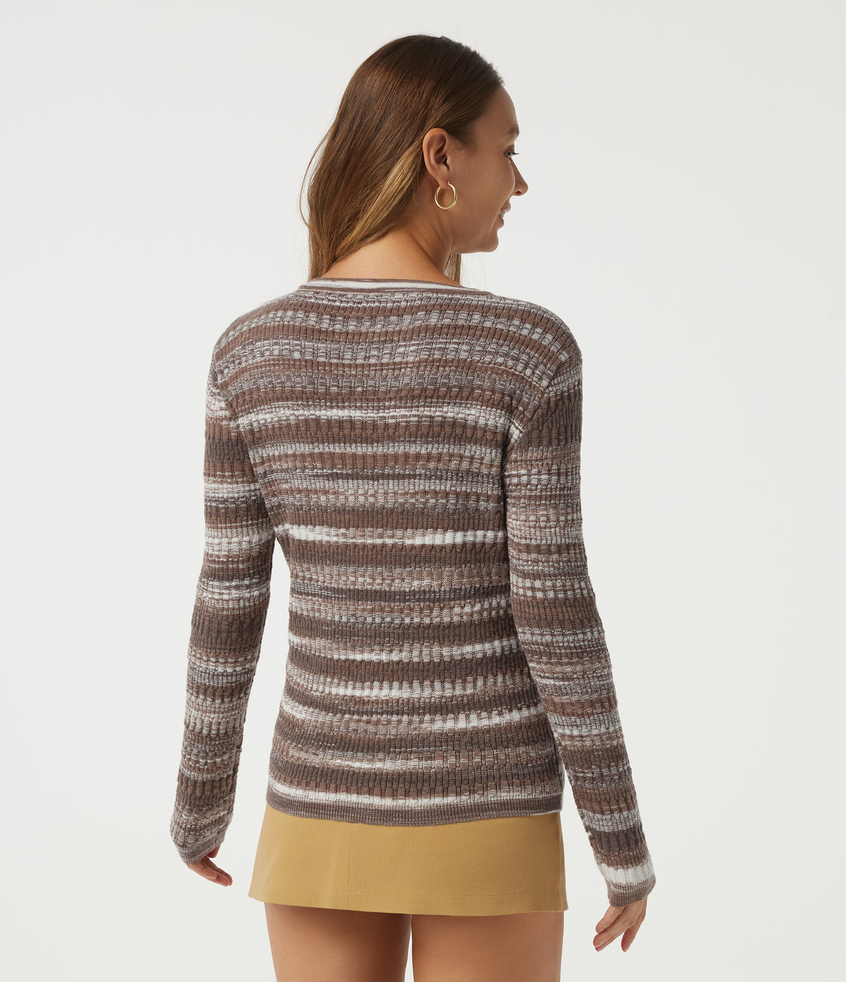 Round Neck Long Sleeve Stripe Casual Jumper — Roasted Oak Stripe — view 2