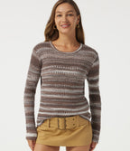 Round Neck Long Sleeve Stripe Casual Jumper — Roasted Oak Stripe — view 4