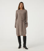 Round Neck Long Sleeve Tie Casual Midi Sweater Dress — Mocha Meringue — view 4