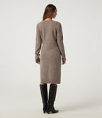 Round Neck Long Sleeve Tie Casual Midi Sweater Dress — Mocha Meringue — view 2