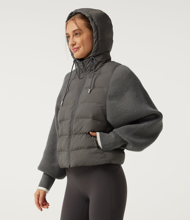 Hooded Batwing Long Sleeve Casual Padded Jacket with Pockets — Foghorn — view 1