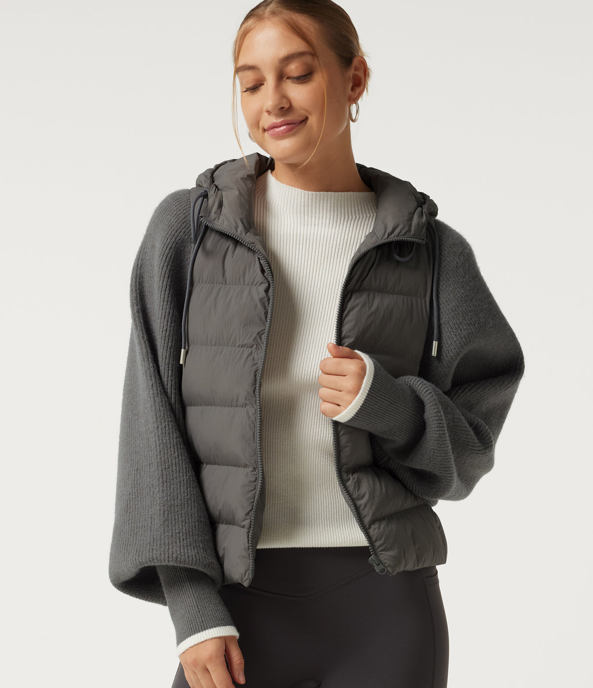 Hooded Batwing Long Sleeve Casual Padded Jacket with Pockets — Foghorn — view 4