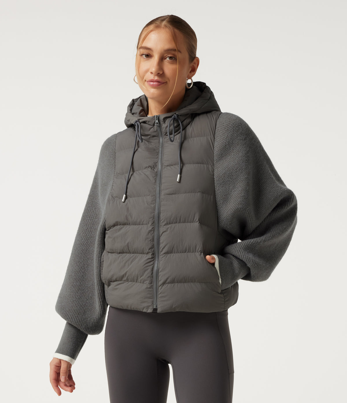 Hooded Batwing Long Sleeve Casual Padded Jacket with Pockets — Foghorn — view 3