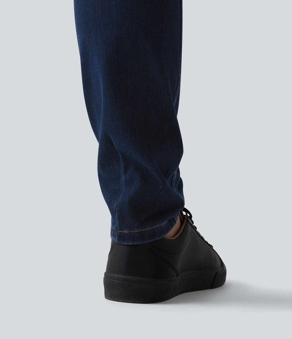 High Waisted Skinny Casual Cotton Jeans with Pockets — Pageant Blue Denim — view 6