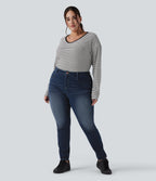 High Waisted Skinny Casual Cotton Jeans with Pockets — Pageant Blue Denim — view 7