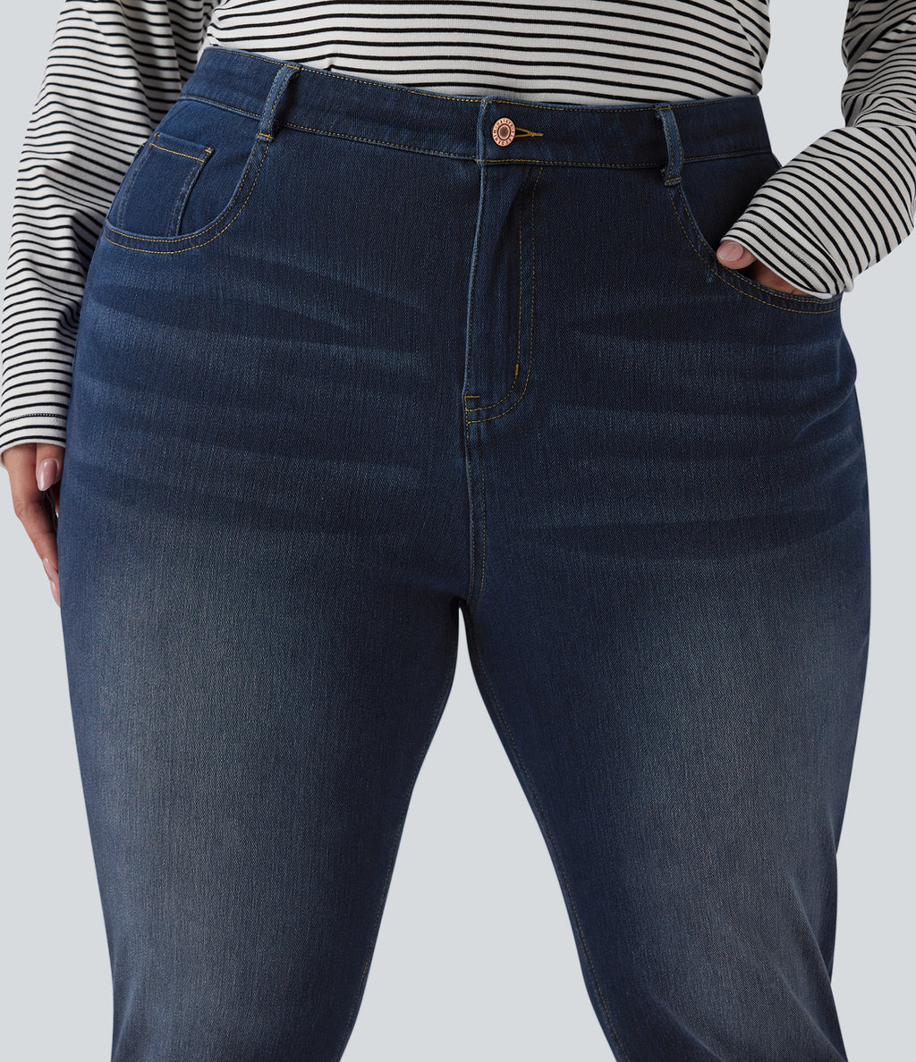 High Waisted Skinny Casual Cotton Jeans with Pockets — Pageant Blue Denim — view 4