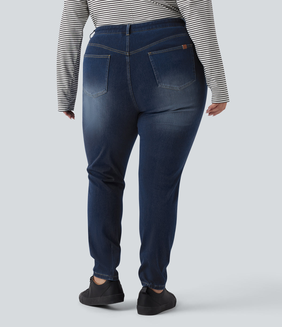High Waisted Skinny Casual Cotton Jeans with Pockets — Pageant Blue Denim — view 2