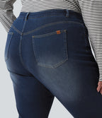 High Waisted Skinny Casual Cotton Jeans with Pockets — Pageant Blue Denim — view 5