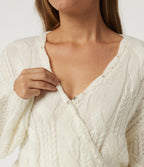 V Neck Bishop Long Sleeve Tie Casual Jumper — Star White — view 5