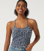 U Neck Leopard Print Sleeveless Built-in Bra Denim Casual Tank Top — Glacier Veil Leopard — view 1