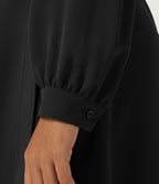 Long Sleeve Belted Pleated Midi Work Shirt Dress — Black — view 7