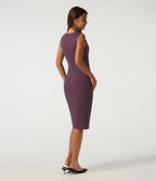 Boat Neck Sleeveless Work Midi Dress with Pockets — Plum Wine — view 2