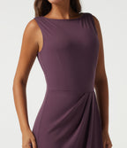 Boat Neck Sleeveless Work Midi Dress with Pockets — Plum Wine — view 4