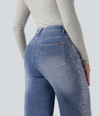 High Waisted Wide Leg Casual Jeans with Pockets — Blue Jasper Denim — view 5