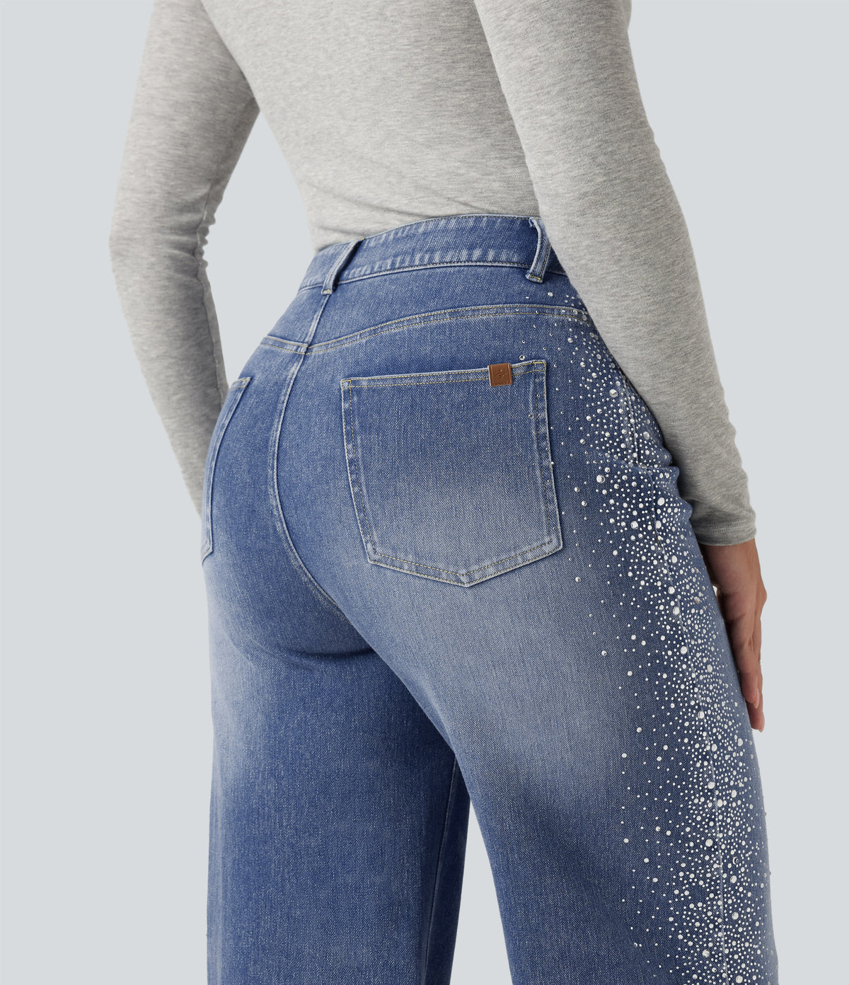 High Waisted Wide Leg Casual Jeans with Pockets — Blue Jasper Denim — view 5