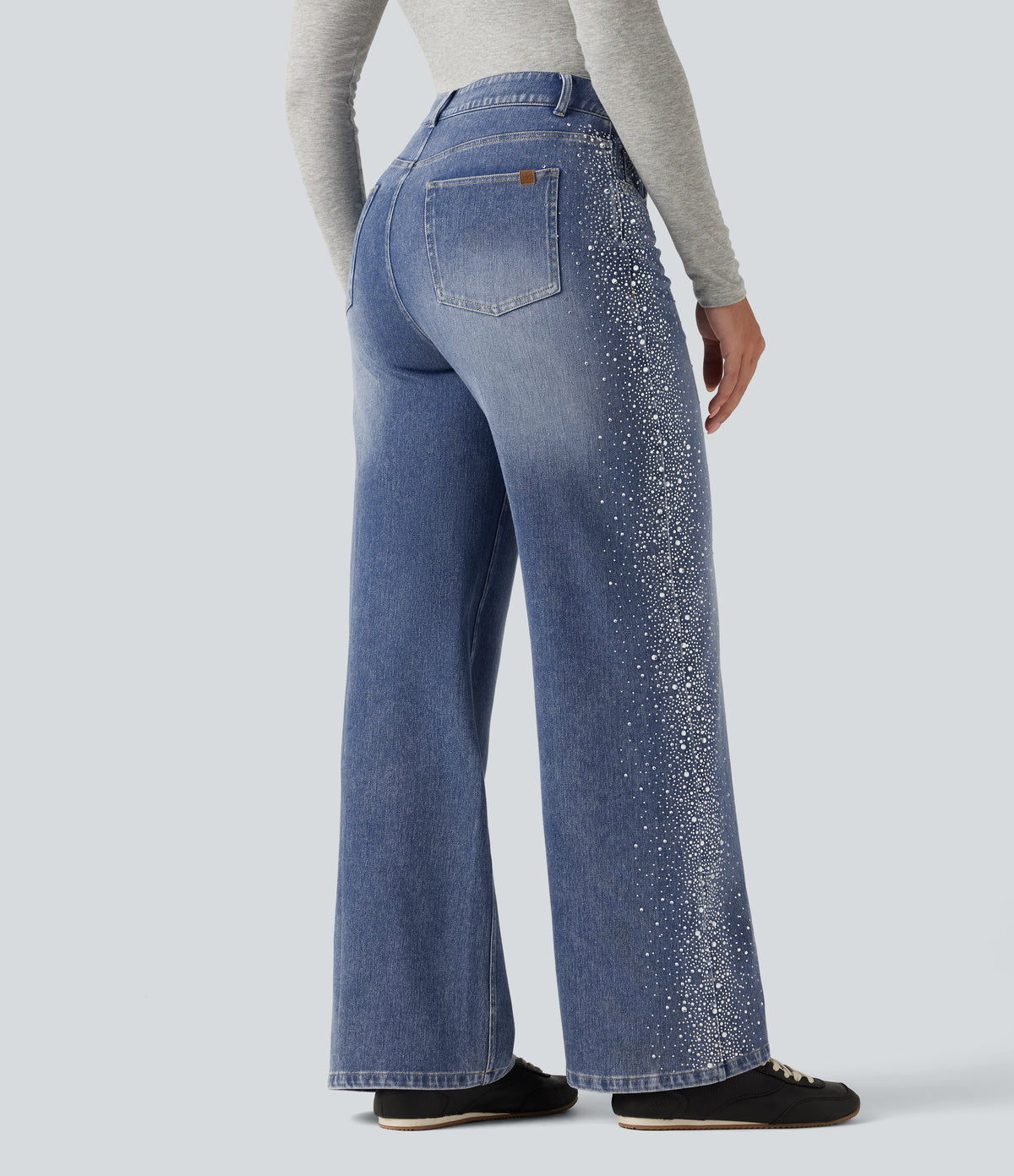 High Waisted Wide Leg Casual Jeans with Pockets — Blue Jasper Denim — view 2