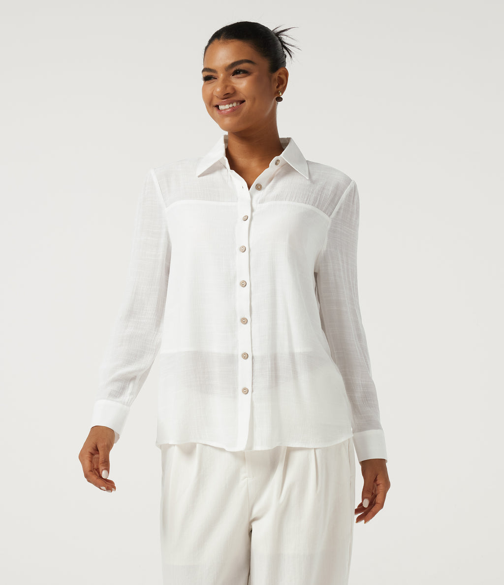 Long Sleeve Work Shirt — White — view 4