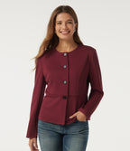 Round Neck Long Sleeve Work Blazer — Tibetan Red — view 1