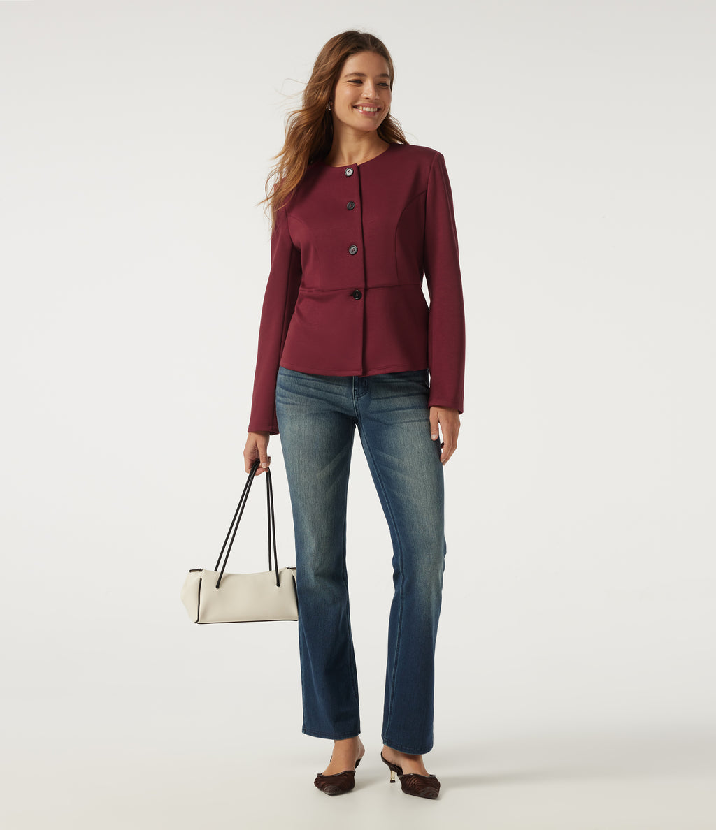 Round Neck Long Sleeve Work Blazer — Tibetan Red — view 8